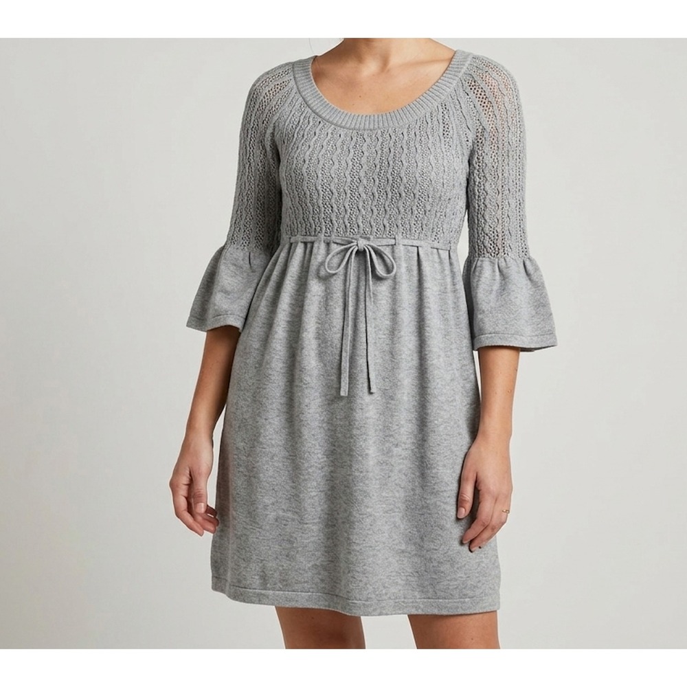 VTG 90s Y2K Babydoll Sweater Dress Small 3/4 Sleeve Cable Knit Fisherman Prep